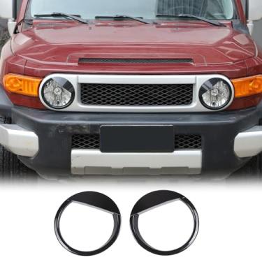 Imagem de Fgtagtal Acabamento do painel do farol dianteiro compatível com Toyota FJ Cruiser 2007-2021, capa de farol frontal ABS estilo olhos irritados, acabamento de biséis de farol, 2 peças (preto)