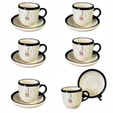 Imagem de Conjunto de 6 Xícaras com Pires Para Servir Café Feitos Em Cerâmica - 