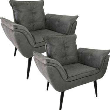 Imagem de Kit Duas Poltronas Opala Robust Sued Cinza - Sua Casa Decor