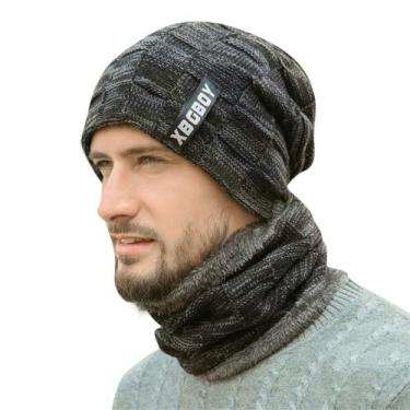 Imagem de Kit Touca Boina Gorro Cachecol Gola Beanie Forrada Lã Inverno Frio Uni