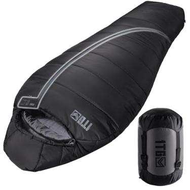 Imagem de Sacos de dormir para adultos, saco de dormir para acampamento em clima frio (-3.9-2.2 °C) para meninas meninos e homens com capuz ajustável, bolso para telefone e saco de compressão para caminhadas