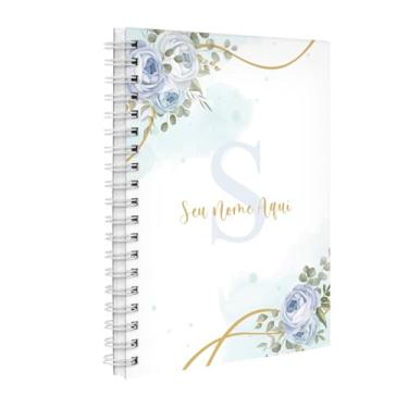 Imagem de Agenda 2026 Planner Semanal Personalizada Floral Letra Rosas Azul e Dourado