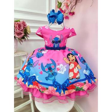 Imagem de Vestido Infantil Lilo e Stitch Rosa Chiclete Festas Luxo - Utchuk kids