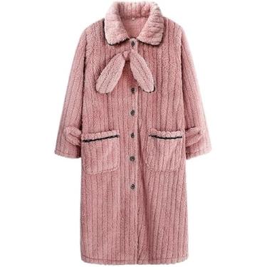 Imagem de Senhoras Roupões Camisola De Inverno Para Mulheres Flanela Velo Camisolas Quentes Coral Veludo Engrossar Bolsos Pijamas Pijamas De Inverno Roupas De Casa, B, M