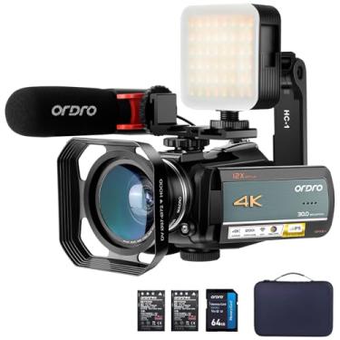 Imagem de ORDRO Filmadora 4K Ac5 Plus Para Transmissão Ao Vivo, Câmera De Vlog Óptica 12X Youtube, Tela Giratória 3,1'' Com Foco Automático, Wi-Fi E Cartão Sd, Estabilizador, Microfone, Lente Grande Angular,