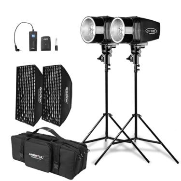 Imagem de GODOX Godox 2X K-180A Strobe Light Kit, 180Ws Studio Strobe Light Kit Para Fotografia, 5600K Compact Monolights Com Gatilho Rt-16, Softbox, Tripés, Bolsa De Armazenamento