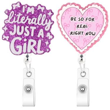 Imagem de 2 peças engraçadas carretel de crachá de enfermeira bonito porta-crachá retrátil clipe jacaré com glitter RN emblemas Buddy Pink Bow Badges presentes para ER LPN CNA enfermeira médica estudante de