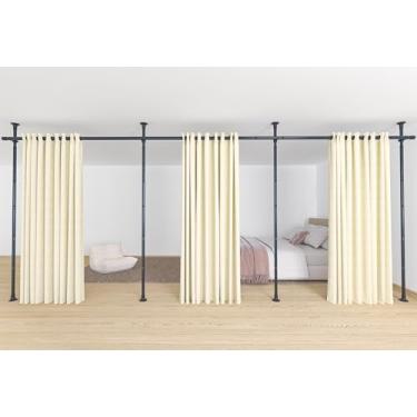 Imagem de Divisor de quarto, varão de cortina sem perfuração para espaço amplo, ajustável de 71 a 434 cm (L) 1,2 a 3 m (A), haste de tensão resistente do chão ao teto, divisórias de parede de privacidade