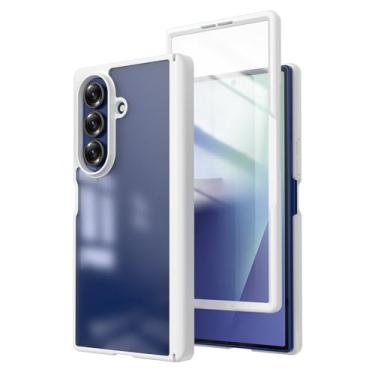 Imagem de POYUFRG Capa à prova de choque para Samsung Galaxy Z Fold 7, proteção de tela de vidro temperado com tudo incluído, capa fosca antiarranhões, branca, Z Fold 7