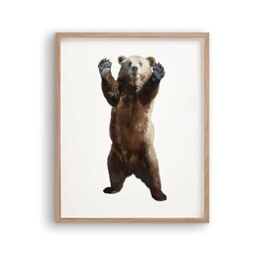 Imagem de RoyoLam Impressões de arte de parede em tela de urso marrom em pé - sem moldura 20 x 25 cm, decoração de berçário de animais para quarto de crianças e sala de jogos