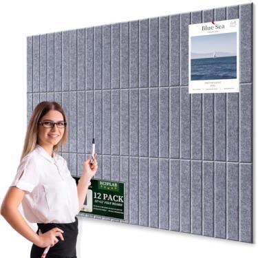 Imagem de Quadro de avisos grande de cortiça para parede 122 x 91 cm, pacote com 12 painéis de parede de feltro com 80 pinos, 60 abas adesivas removíveis seguras, placa decorativa para escritório, casa, escola,