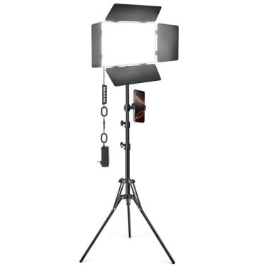 Imagem de Kit de iluminação de vídeo LED com porta de celeiro, luzes Icceue bicolores de estúdio com suporte de tripé, luz de fotografia 3000Lux 2500k-8500k para gravação de vídeo/filmagem/transmissão ao vivo