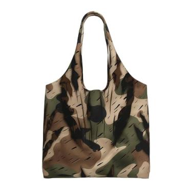 Imagem de GlbnSHeric Bolsa feminina reutilizável de compras de lona com borboleta azul cereja bolsa de ombro dobrável, Camuflagem com estampas de pata, One Size