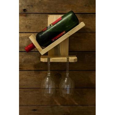 Imagem de Porta Vinho E Taças Suporte De Parede Adega Em Madeira Sem Pintura Dec