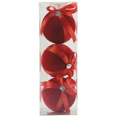 Imagem de Enfeite Bola De Natal Vermelha 8 cm 3 Peças Decoração - Wincy Natal