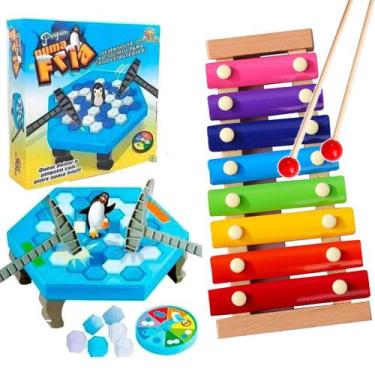 Imagem de Xilofone Infantil Brinquedo + Jogo de Mesa Quebra Gelo do Pinguim Jogo