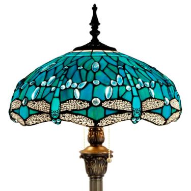 Imagem de Lâmpada de assoalho Tiffany W16H64 polegadas altura (lâmpada LED incluída) azul marinho vitral libélula estilo sombra 2E26 base antiga S622 WERFACTORY iluminação em pé sala de estar sala de jantar quarto café presente amante