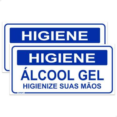 Imagem de 2 Placas Higiene Álcool Gel Higienize Suas Mãos 10x20cm - SPORTINOX
