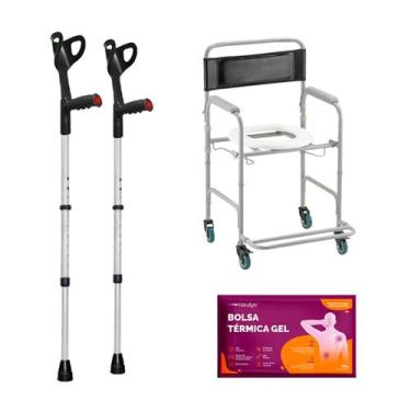 Imagem de Kit Cadeira de Banho D30 e Par de Muletas Canadense - Dellamed