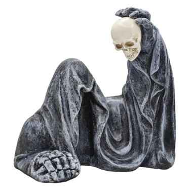 Imagem de Fenteer Decoração de Halloween Estátua do Ceifador com Enfeite de Luz Solar Estatueta Decorativa para Quarto Lareira Interna e Externa