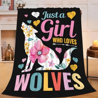 Imagem de Sweetfox Just A Girl Who Love Wolves, cobertor fofo de lobo, decoração animal, cobertor para meninas, meninos, superquente, macio, flanela, sofá, roupa de cama para bebês, crianças, adultos, mulheres