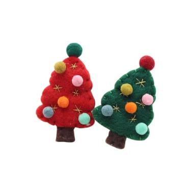 Imagem de Broches de Natal Amosfun 2 peças de lã de feltro de árvore de Natal Broches para terno, camisa, suéter, cor aleatória
