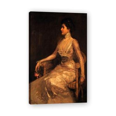 Imagem de La Dame Aux Perles John Lavery Impressão em tela de retrato realista irlandês e cenas de guerra – Arte de parede vintage para casa emoldurada 59,9 x 59,9 cm