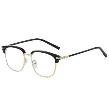 Imagem de Armação de óculos masculina ultraleve de metal elipse meia armação anti-luz azul lente transparente, preto dourado, C