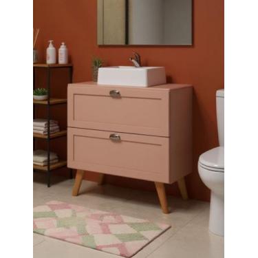 Imagem de Gabinete para Banheiro com Tampo e Cuba 80cm Retro Mdf Rosa Milano - O