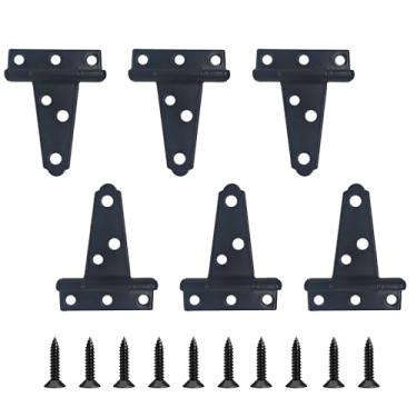 Imagem de bociloy 6 peças de dobradiças resistentes de correia em T de 5 cm, dobradiça de ferro rústico preto, dobradiças em T de portão à prova de ferrugem para galpões ao ar livre, portas de celeiro e cercas