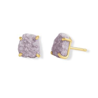 Imagem de Brinco Tarraxa Lepidolita Roxa - Cristal Natural, Banho Ouro 18k