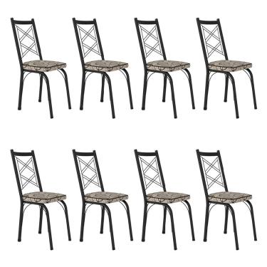 Imagem de Kit 8 Cadeiras de Cozinha Delaware Estampado Cedro Pés de Ferro Preto - Pallazio