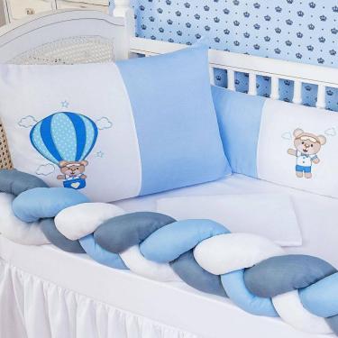 Imagem de Kit Protetor Berço Padrão Americano Ursinho Balão Azul 6 Pçs