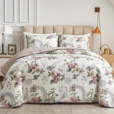 Imagem de Conjunto de edredões Flysheep King Size Bege Floral Reversível x3