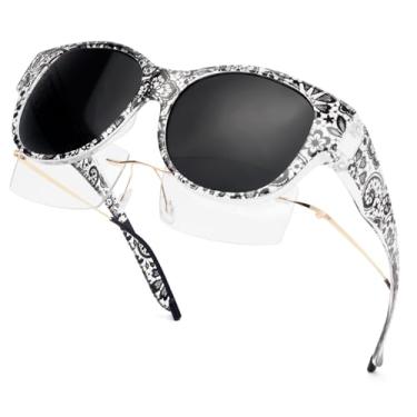 Imagem de Face Shadow Óculos de sol polarizados ajustados sobre os óculos, óculos de sol para mulheres para passar por cima dos óculos, proteção UV leve, Armação de renda preta G/lente cinza