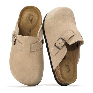 Imagem de Project Cloud Tamancos para crianças - Tamancos infantis de couro genuíno com suporte de arco de palmilha de cortiça - Chinelos e sandálias antiderrapantes para calçados para meninos e meninas (Little