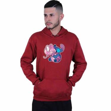 Imagem de Moletom Unissex Canguru Lilo e Angel Love Casal - Lafre, Vermelho escu