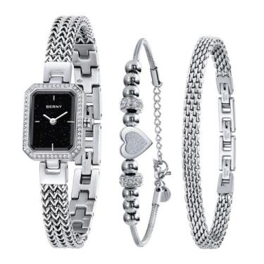 Imagem de Relógio BERNY Silver para mulheres com conjunto de pulseiras com mostr
