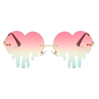 Imagem de BOJOD Óculos de sol femininos em formato de coração gotejando, óculos de sol modernos para festas, Rosa dégradé verde, P