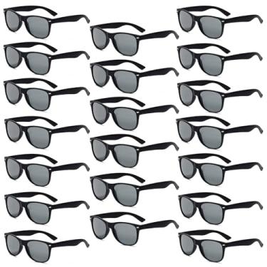 Imagem de YUEYUEBDS Óculos de sol pretos a granel para adultos, óculos retrô baratos para mulheres, homens, festa de casamento, aniversário, pacote com 10/20/50/100, 20 preto