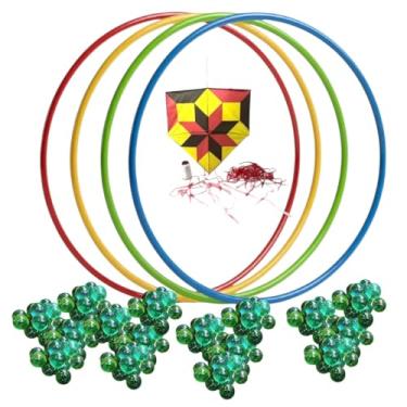 Imagem de Kit Brincadeira 10 pipas + 10 bambole + 200 bolinhas gude