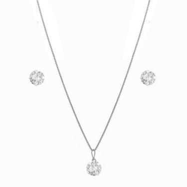 Imagem de Conjunto Cordão Corrente Colar 45cm Brinco Ponto Luz Feminino Prata 92