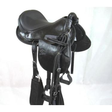 Imagem de Cela Australiana Preta Luxo Arreata Completa 18 Polegadas Inox - Couro