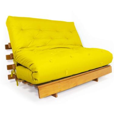 Imagem de Sofá Cama Casal Futon Tokio Amarelo Acquablock Madeira Maciça Grapia Cor Natural