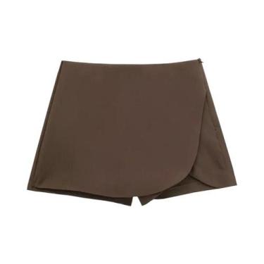 Imagem de Saia Short Assimétrica Feminina Rosa E Preta De Cintura Alta Mini Saia