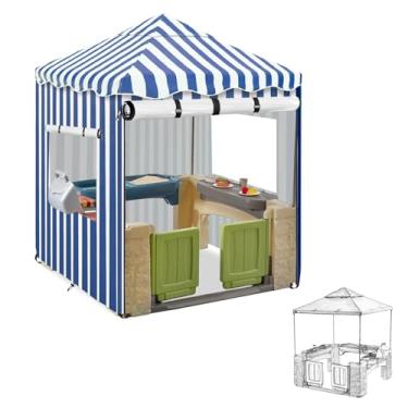 Imagem de Hadisi Capa Para Casinha De Brinquedo Infantil Ao Ar Livre, À Prova D'Água Adequada Várias Marcas Com O Mesmo Tamanho Infantil. Cobertura Total Listrada Em Azul E Branco (142 Cm L X 142 P 152 A)