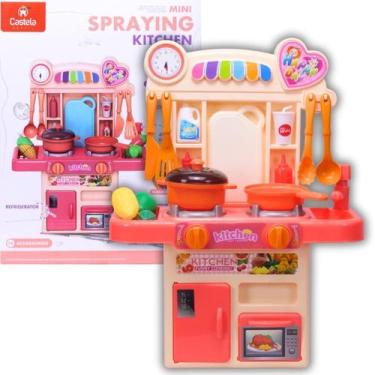 Imagem de Kit Mini Cozinha Fogão Solta Água E Som Rosa 33 Pçs Castela - Castela 