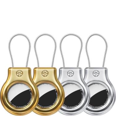 Imagem de Ljusmicker Para suporte de Airtag de metal com trava segura, chaveiro impermeável para AirTags, pacote com 4 etiquetas de ar, capa antiperda para bagagem, bolsa, chave, animal de estimação, ouro/ouro