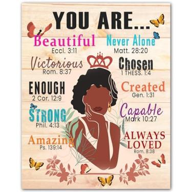 Imagem de ZUKIY Pôster de motivação You Are Women - Decoração de menina negra de afirmação positiva - Arte de parede de mulher negra - Arte de parede motivacional para mulheres - Pôster de afirmações de meninas