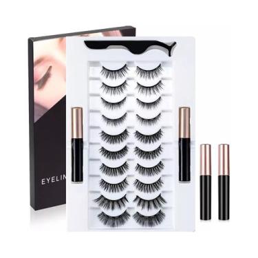 Imagem de Kit de 20 cílios magnéticos reutilizáveis, 2 delineadores e pinça - Li